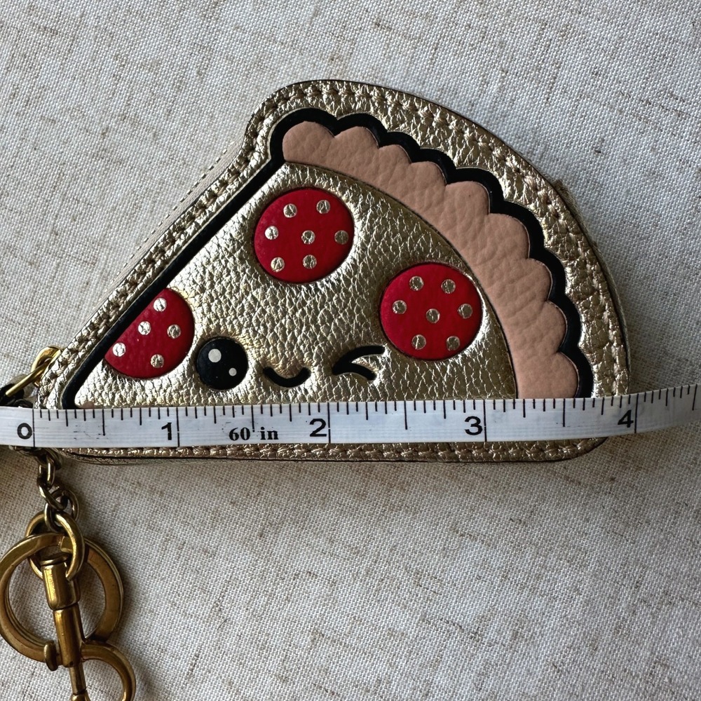 Anya Hindmarch Pizza Slice Wink Gold Leather Coin Purse Keychain Charm - Picture 4 of 8